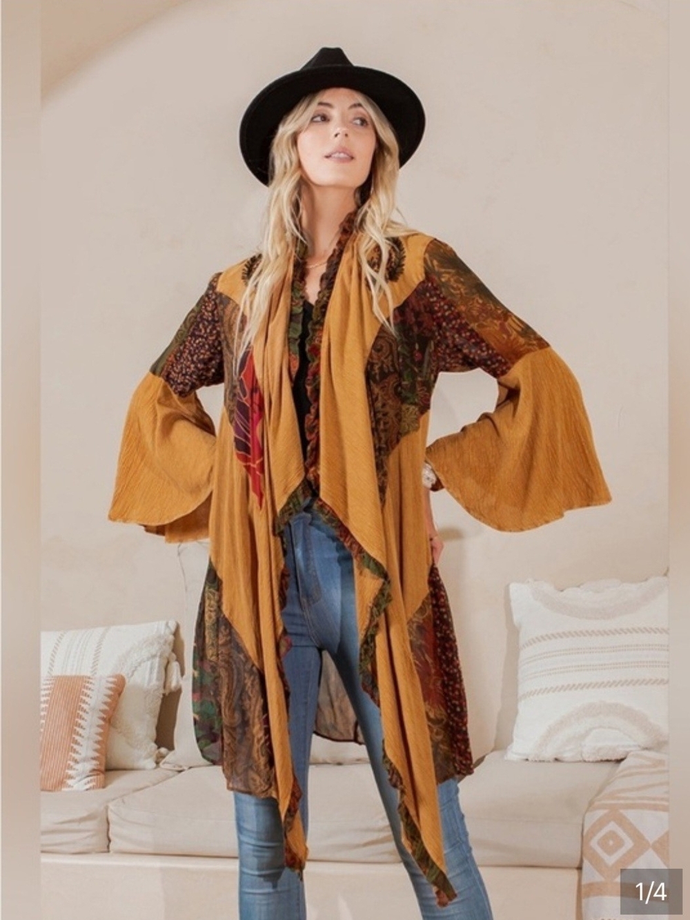 Young Threads Embroidered Patchwork Boho Drape Cape Jacket